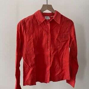 Field FG Gear Womens Red Crinkle Button-Up Shirt M Cotton Blend